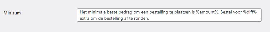 Screenshot van Min sum (instellingen) van de WordPress / WooCommerce plugin Order Minimum/Maximum Amount for WooCommerce.