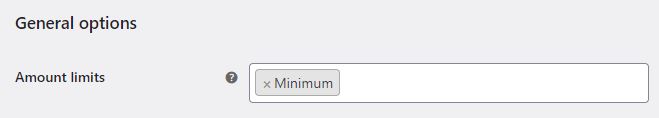 Screenshot van Amount limits (instellingen) uit de WordPress / WooCommerce plugin Order Minimum/Maximum Amount for WooCommerce.
